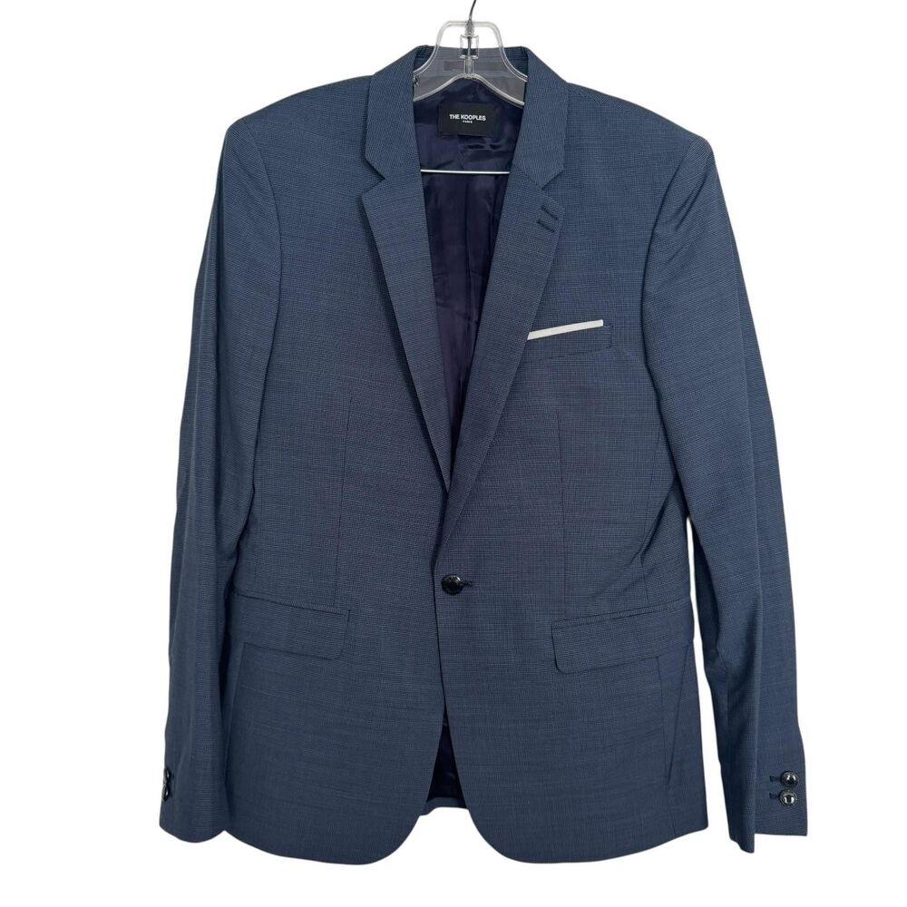 The Kooples Blazer Jacket Mens US 36/ EU 46 Blue Wool Erased Squares $565
